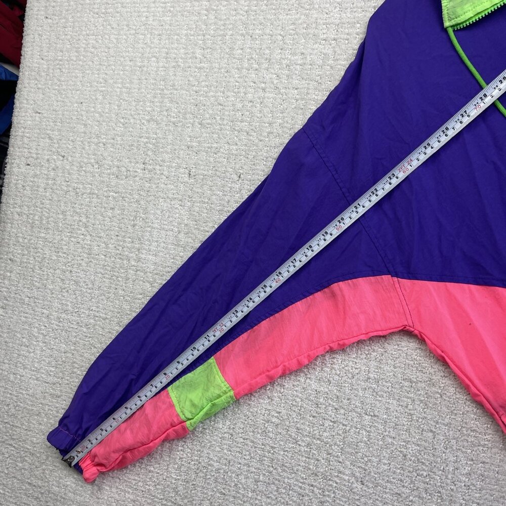 VTG "Rock me Baby" Patch Windbreaker Jacket Sz L Colorblock 90 Neon Bright Retro - Picture 11 of 16